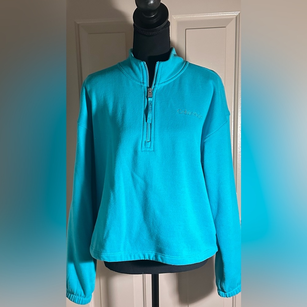 Calvin Klein Women's Teal Half-Zip Turtleneck Sweater